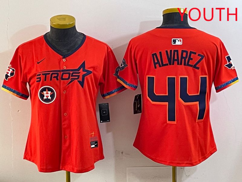 Youth Houston Astros 44 Alvarez Orange Fourth generation Joint Name Nike 2025 MLB Jersey style 7